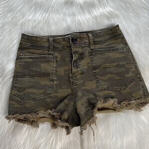 Free People Green Camo Denim Santa Cruz Shorts